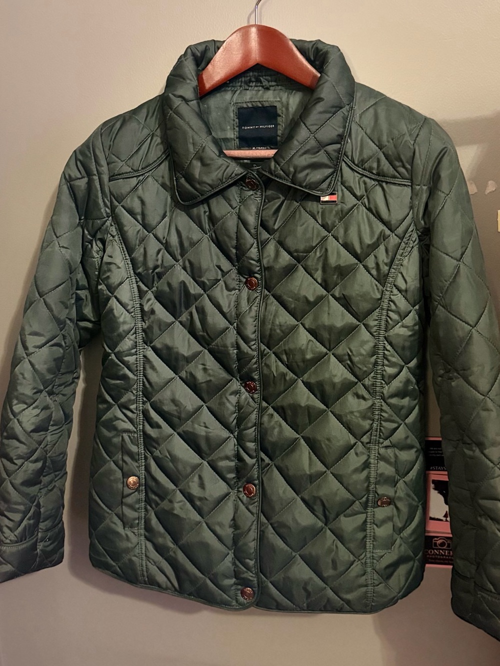 Tommy Hilfiger Quilted Olive Green Diamond Puffer Jacket
